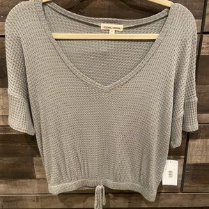 Waffle knit cropped blouse